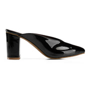 Glossy Block-Heel Pointed Mules - Black