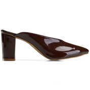 Glossy Block-Heel Pointed Mules - Brown