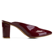 Glossy Block-Heel Pointed Mules - Maroon