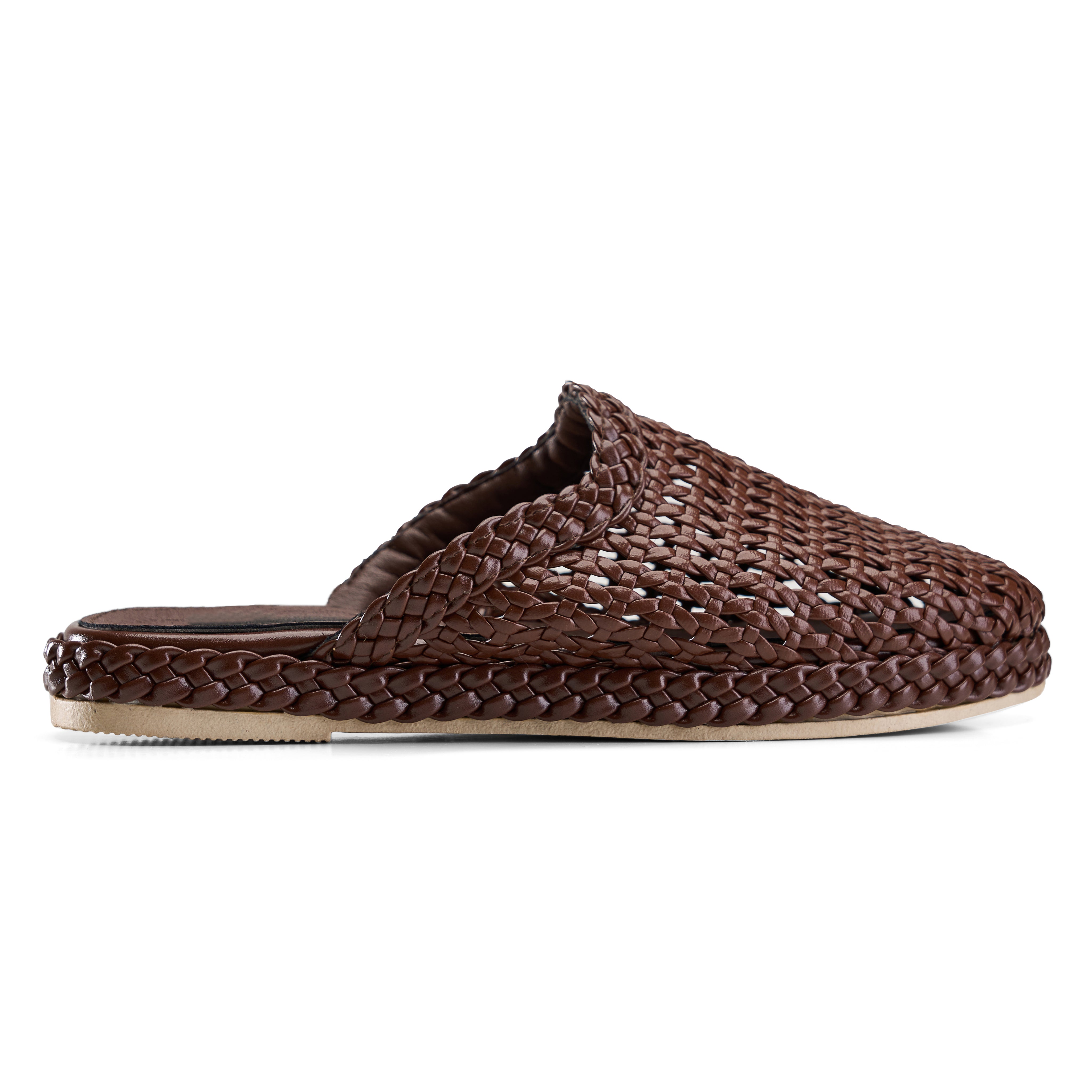 Woven Braided Mule Flats - Brown