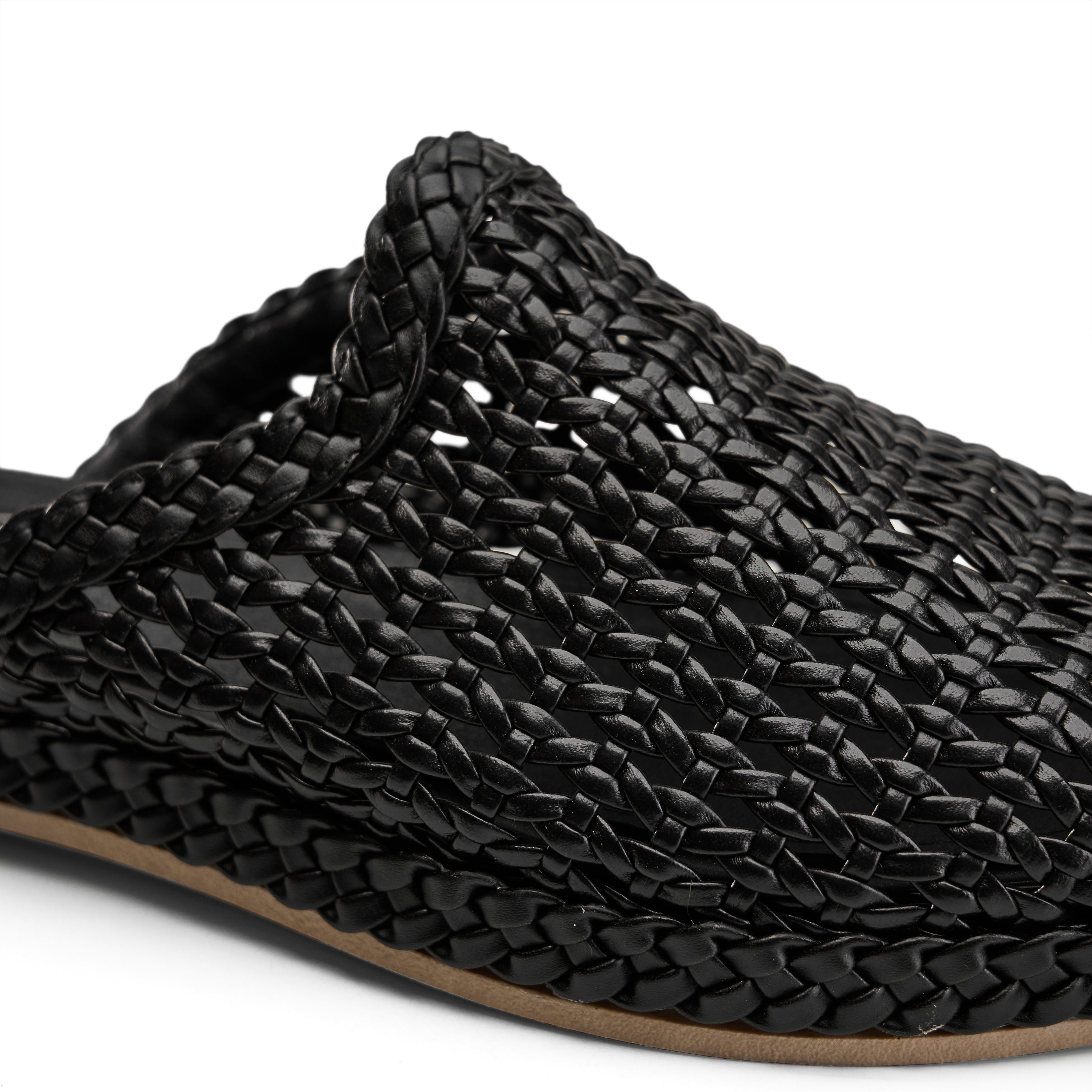 Woven Braided Mule Flats - Black