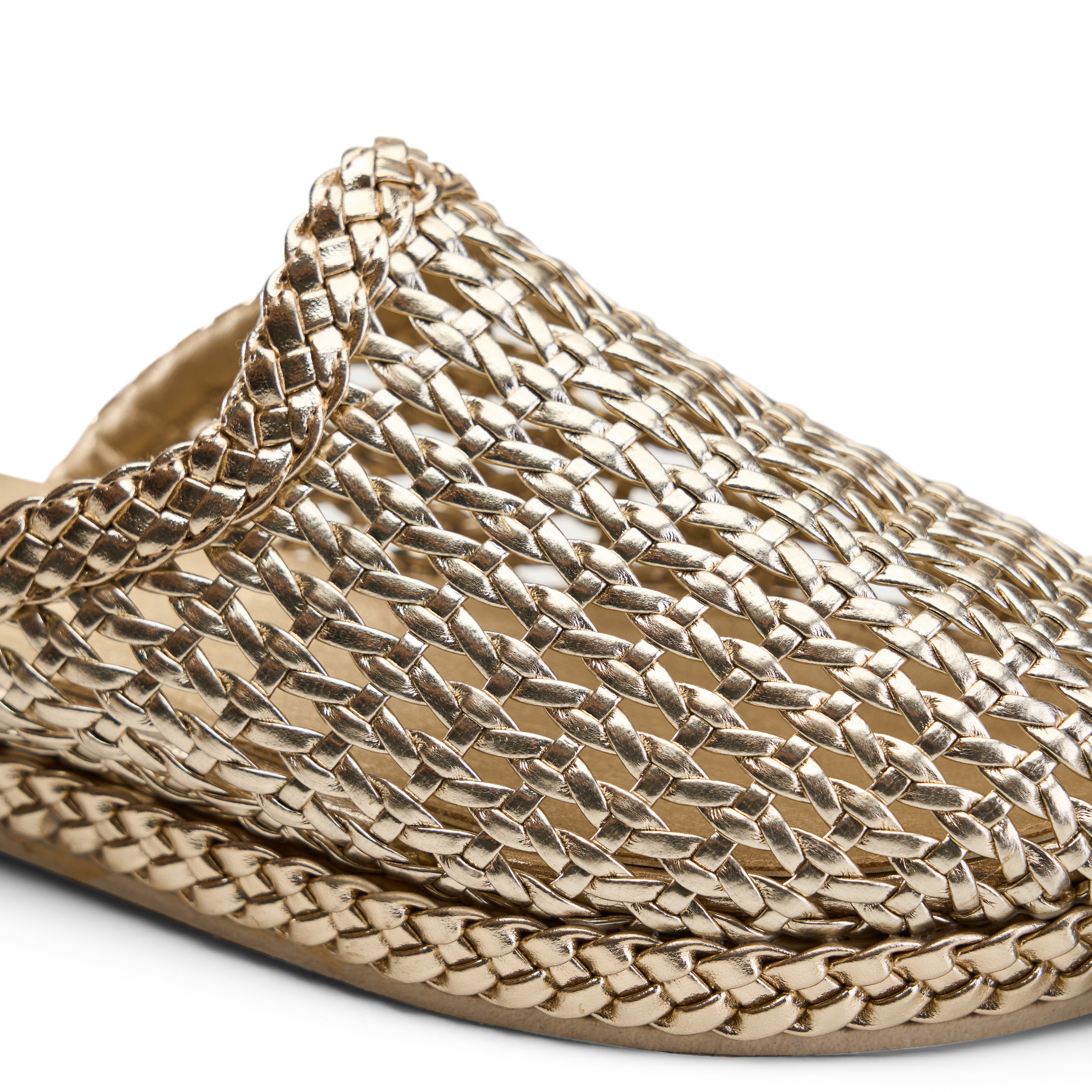 Woven Braided Mule Flats - Gold