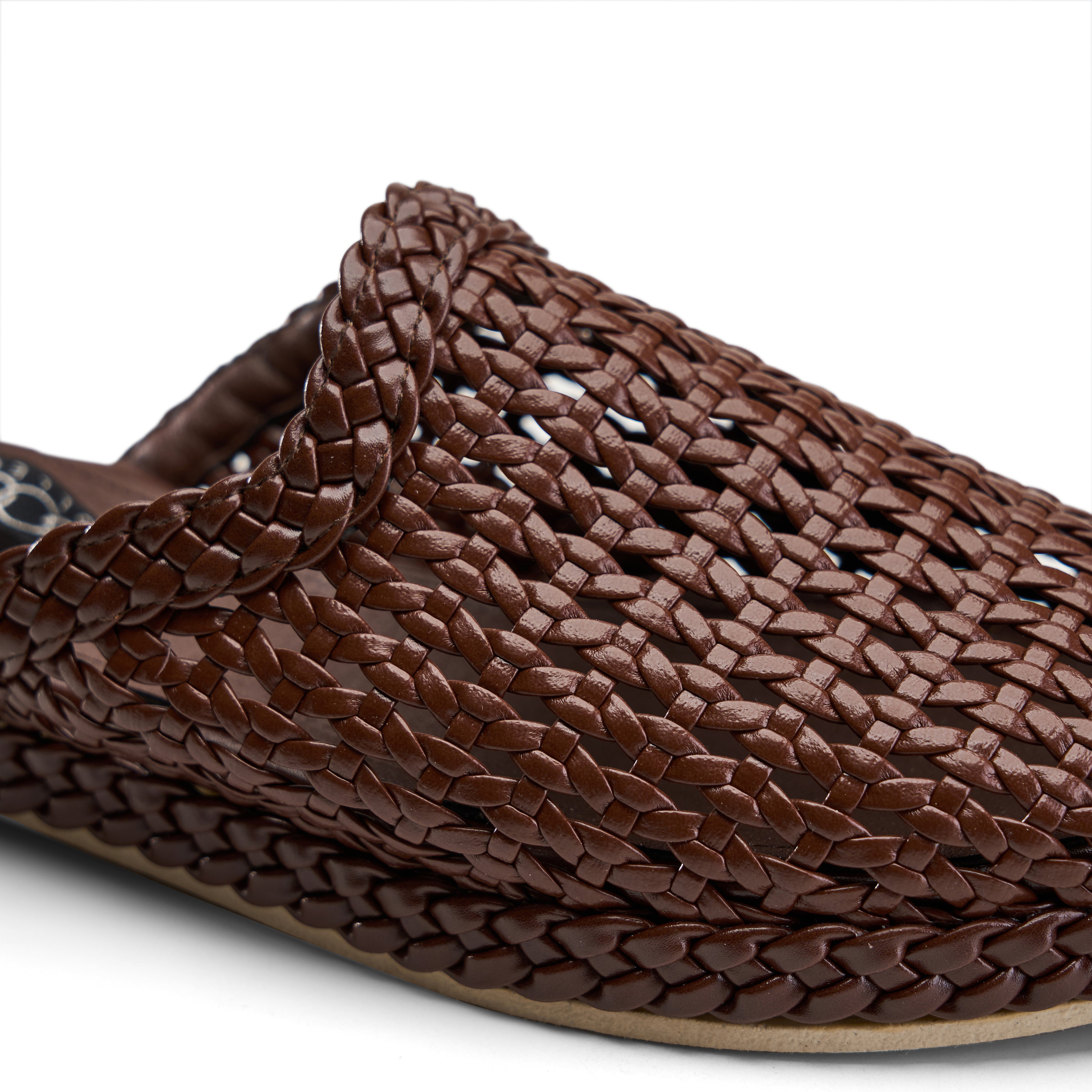 Woven Braided Mule Flats - Brown