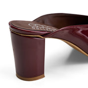 Glossy Block-Heel Pointed Mules - Maroon