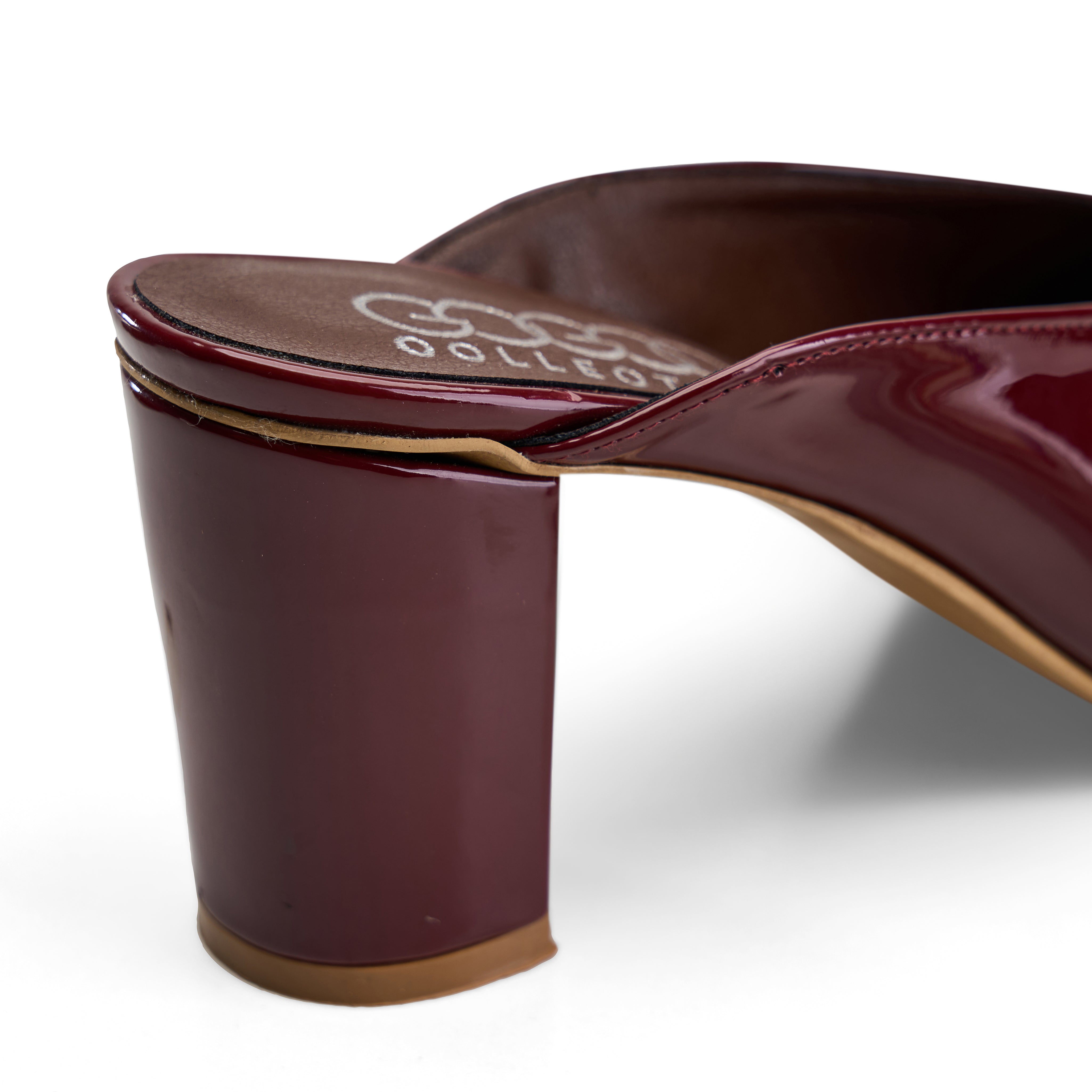 Glossy Block-Heel Pointed Mules - Maroon