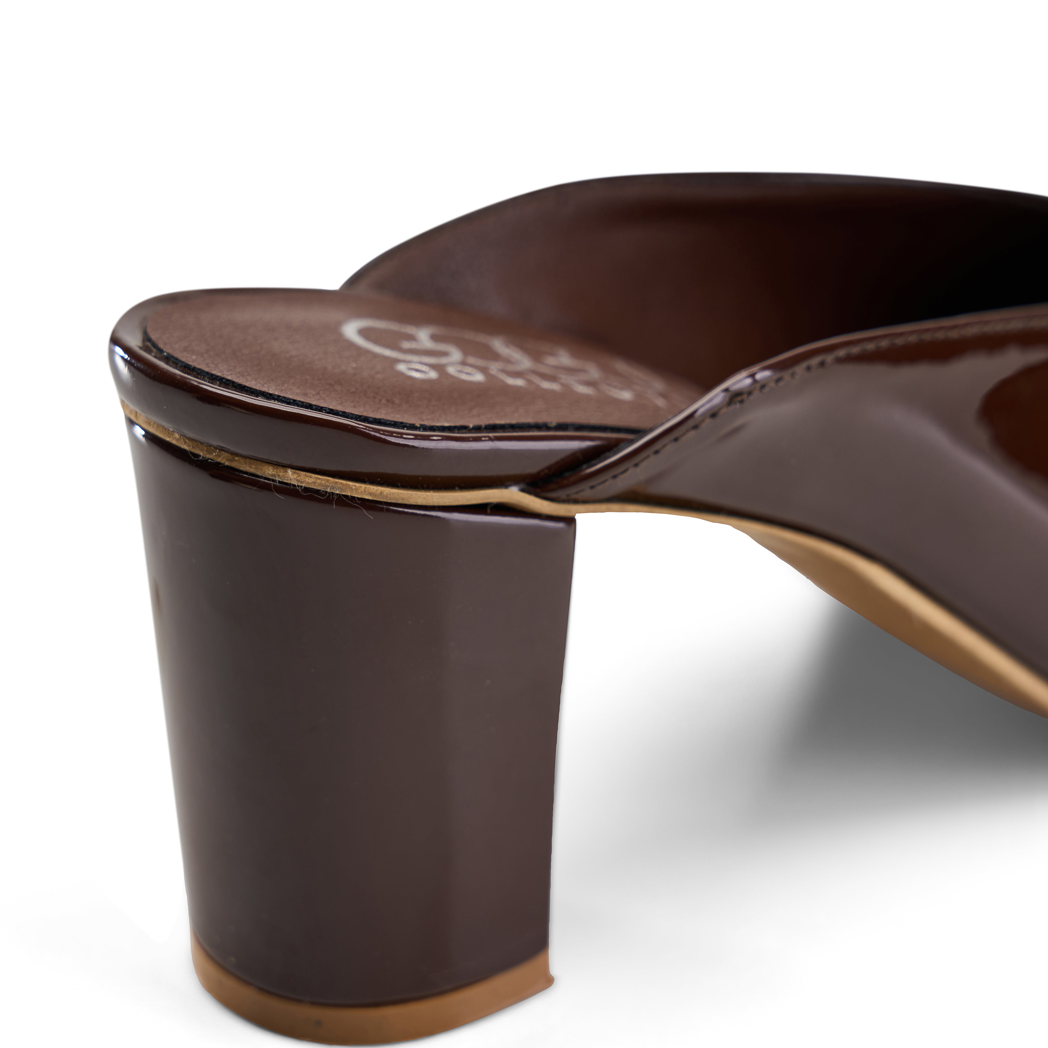 Glossy Block-Heel Pointed Mules - Brown