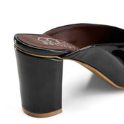 Glossy Block-Heel Pointed Mules - Black