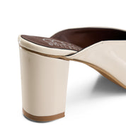 Glossy Block-Heel Pointed Mules - Beige