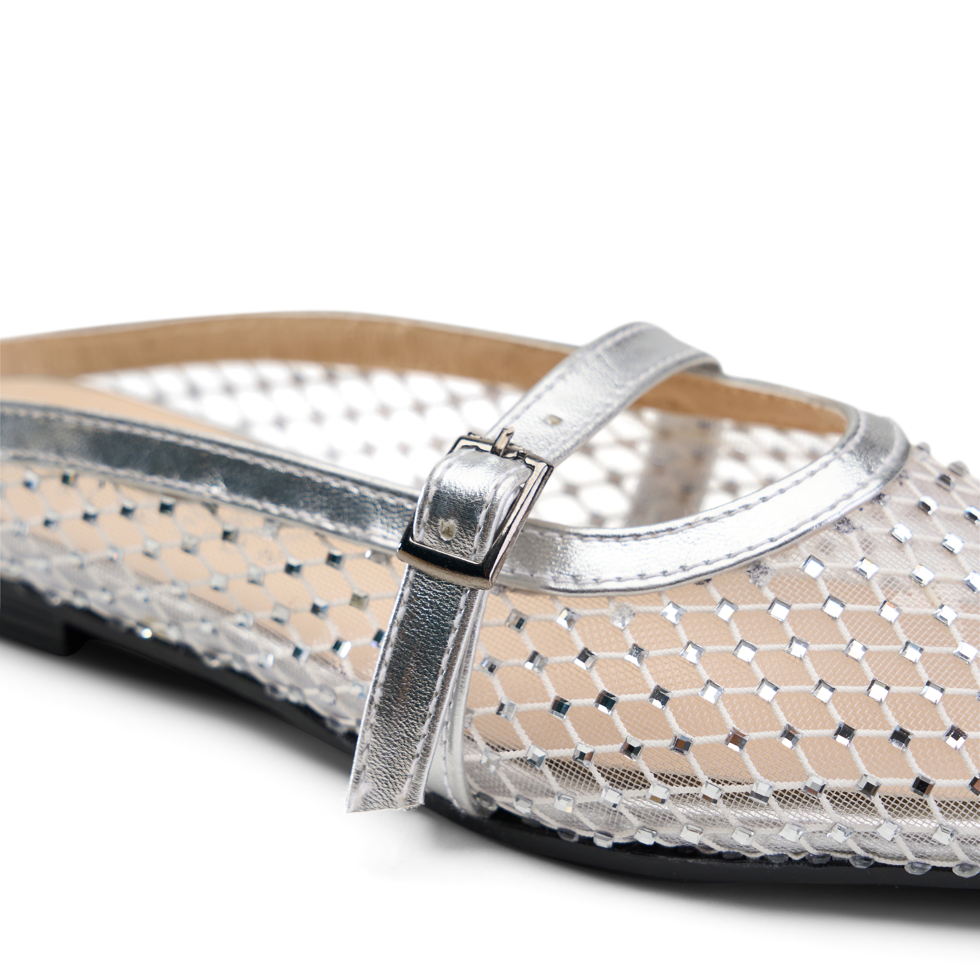 Sparkly Sheer Strap Ballerinas - Silver
