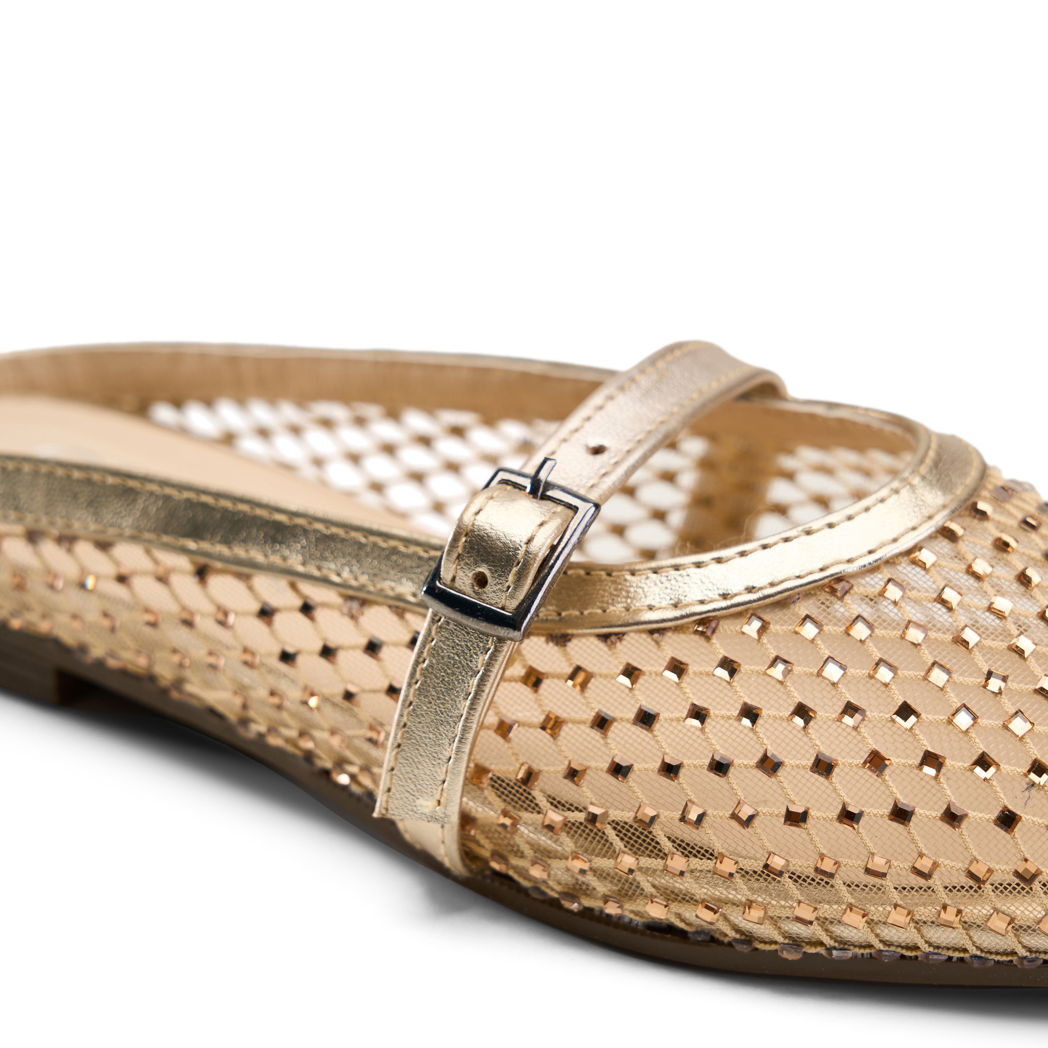 Sparkly Sheer Strap Ballerinas - Gold
