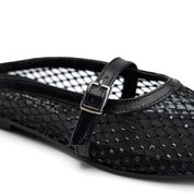 Sparkly Sheer Strap Ballerinas - Black