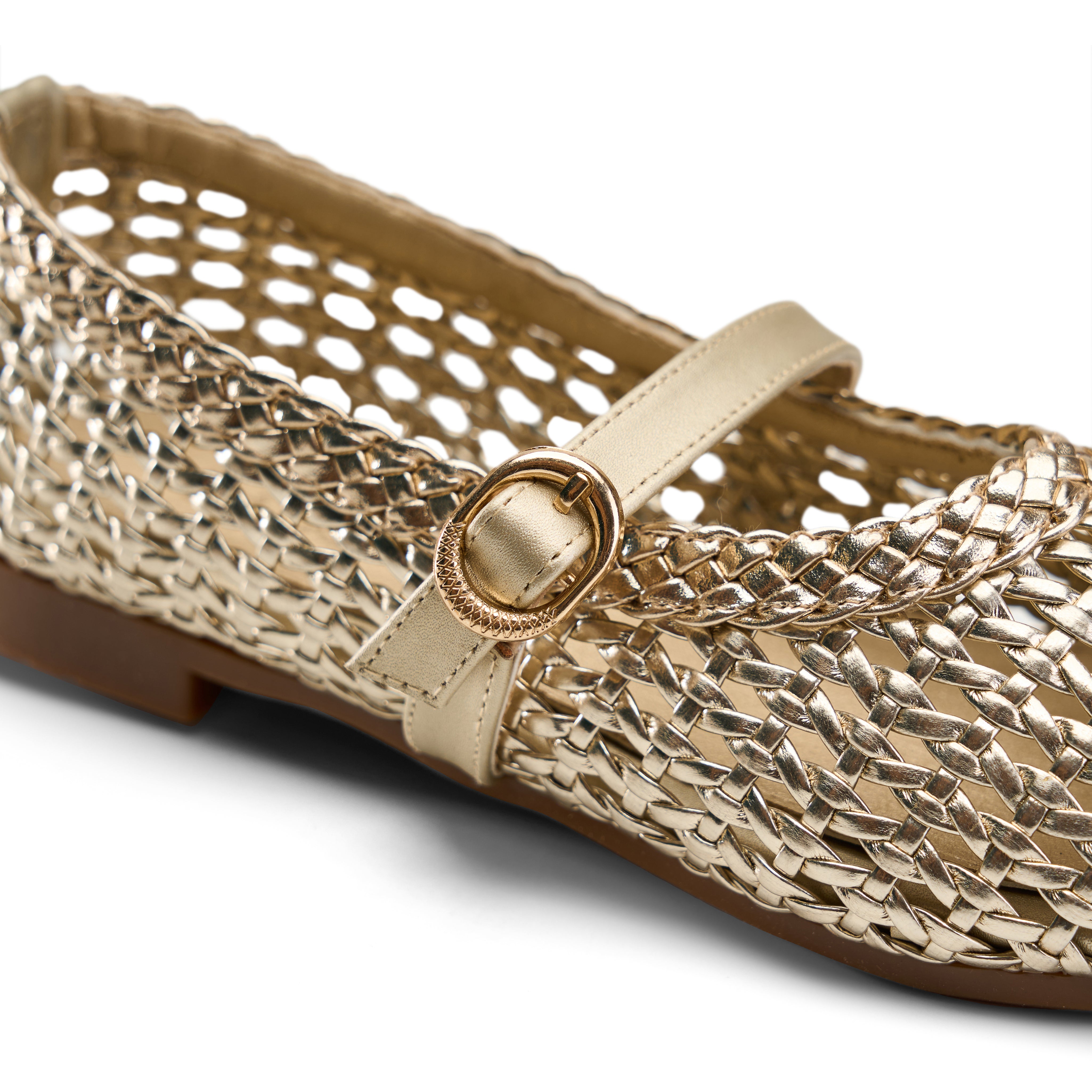 Braided Strap Ballet Flats - Gold