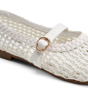 Braided Strap Ballet Flats - White