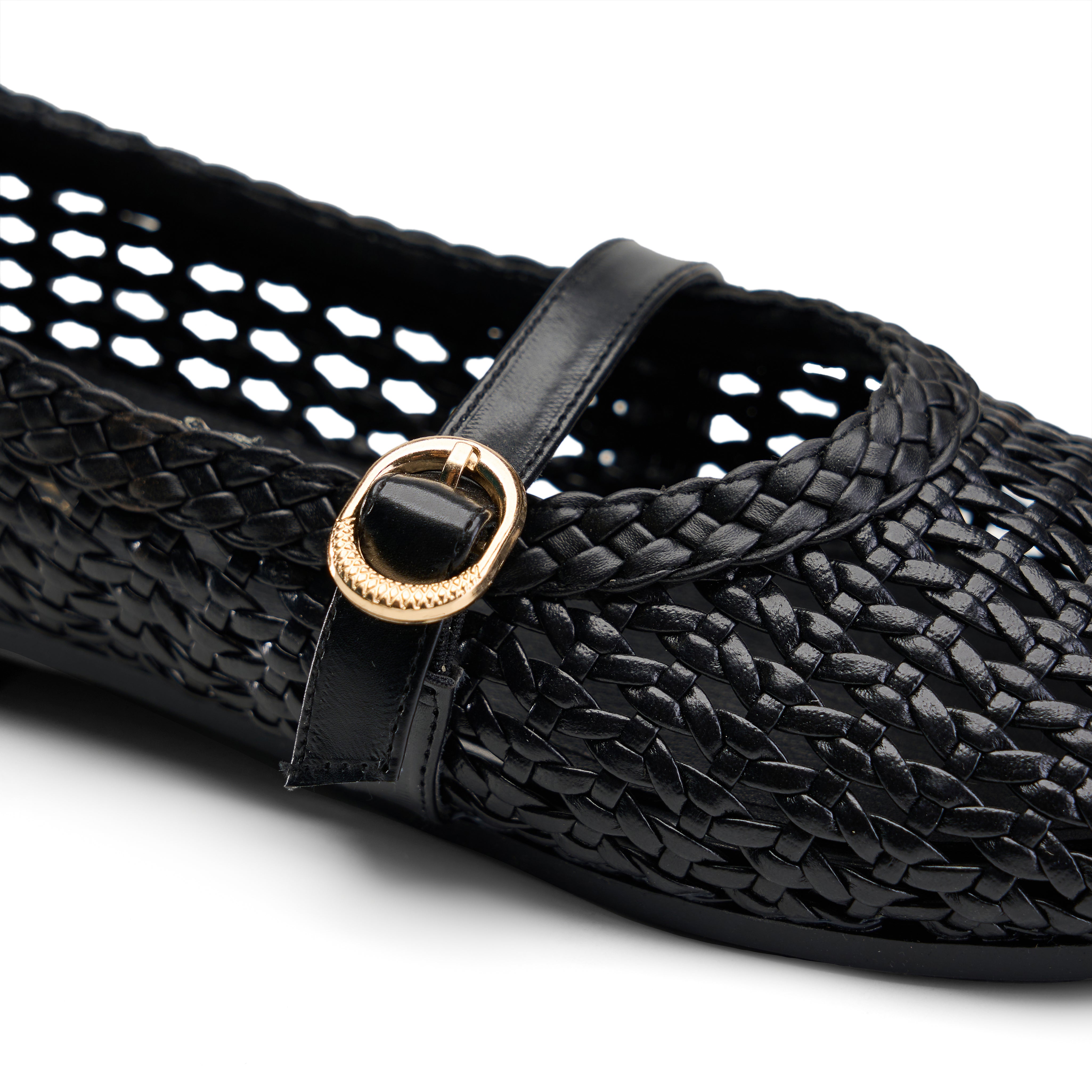 Braided Strap Ballet Flats - Black
