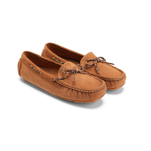 Suede Moccasin with Bow Detail  - camel