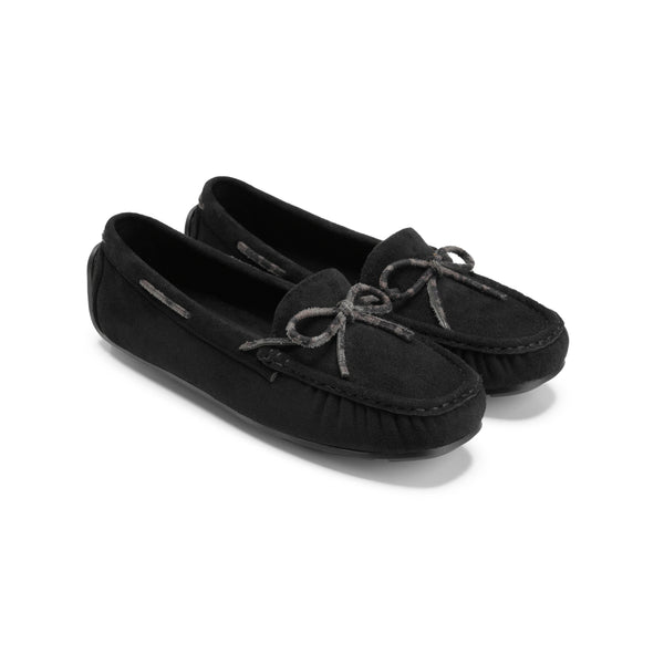 Suede Moccasin with Bow Detail  - black