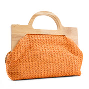 Artisan Floral Sequin Bag with Wooden Handle - Orange