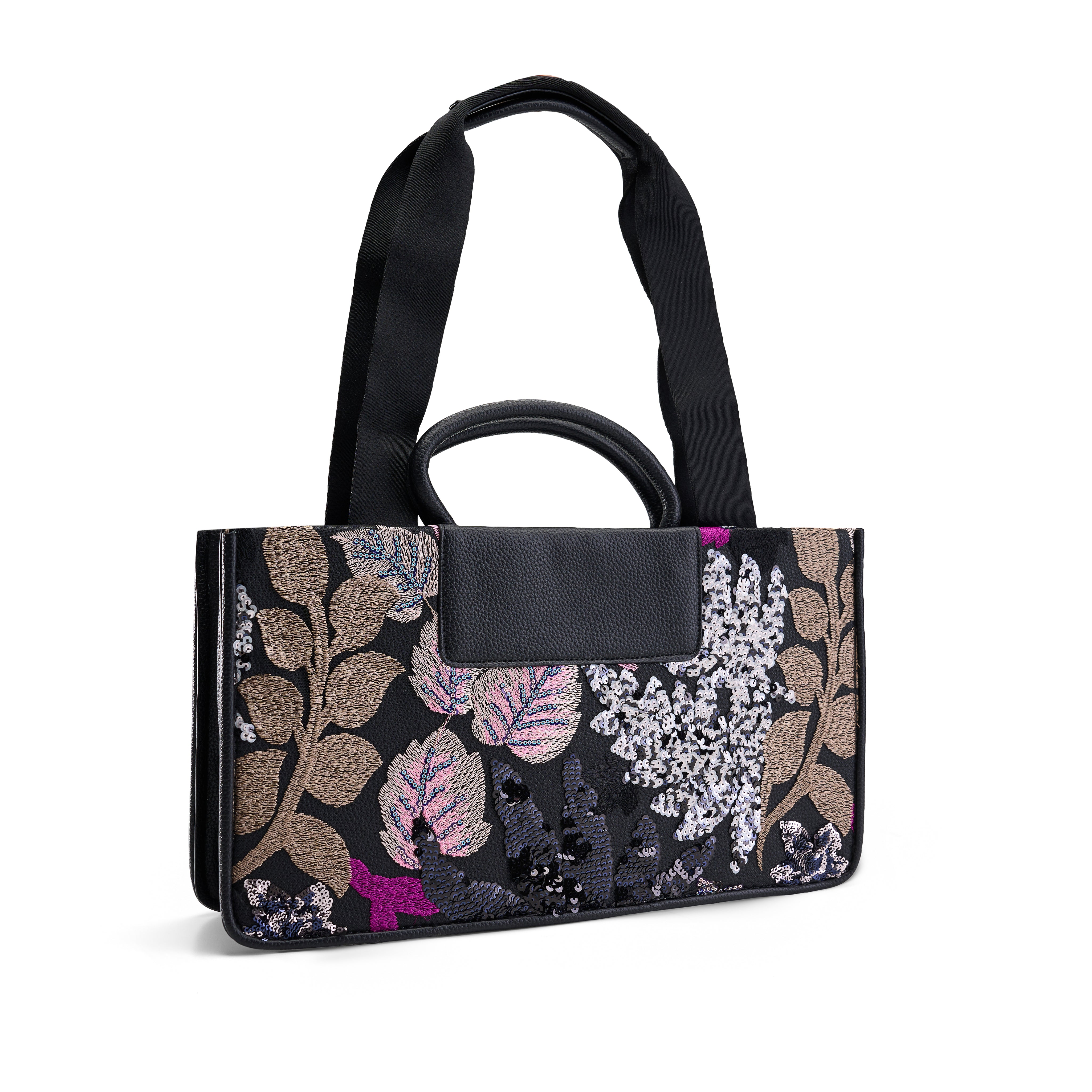 Handcrafted Floral Beadwork Handbag - Black