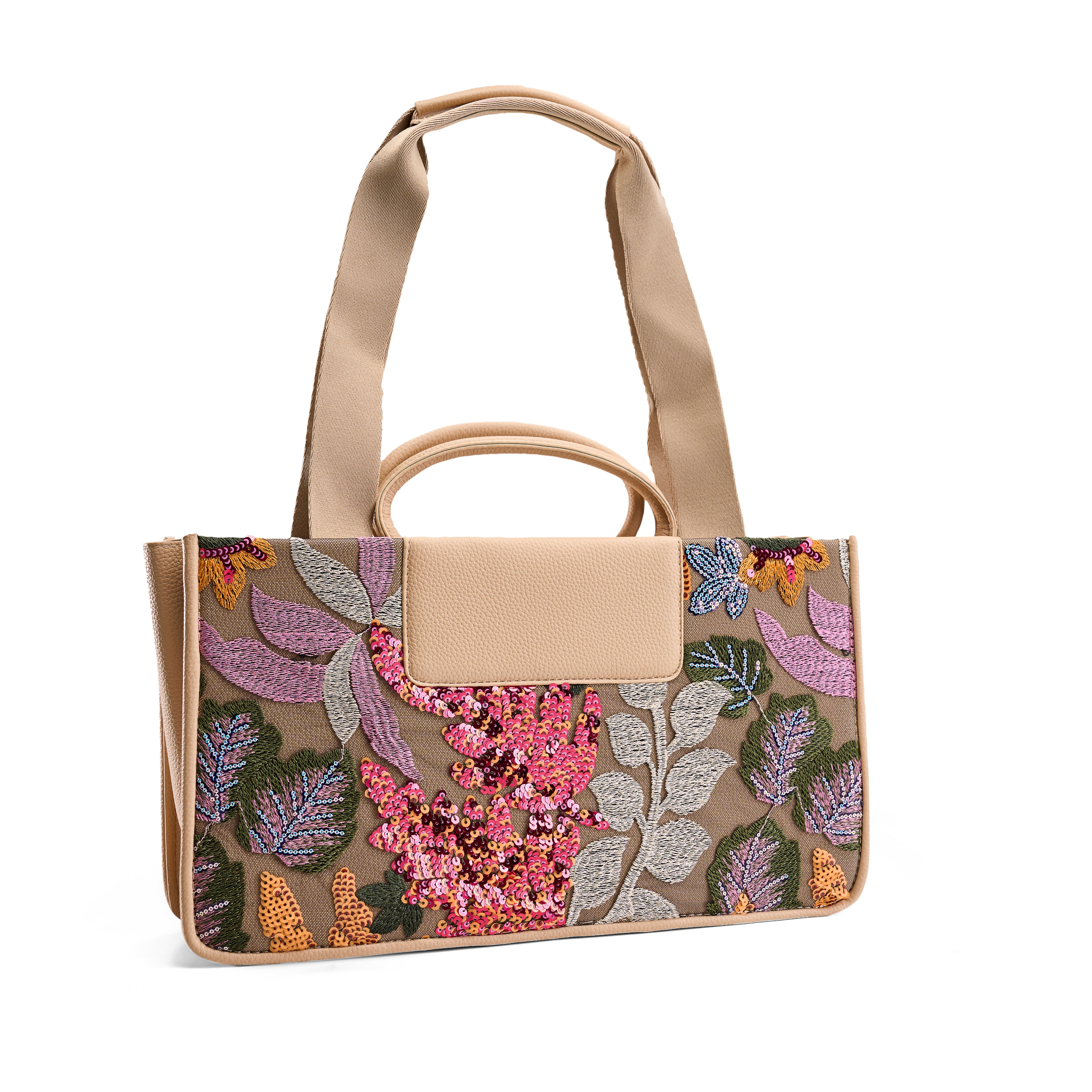 Handcrafted Floral Beadwork Handbag - Orange