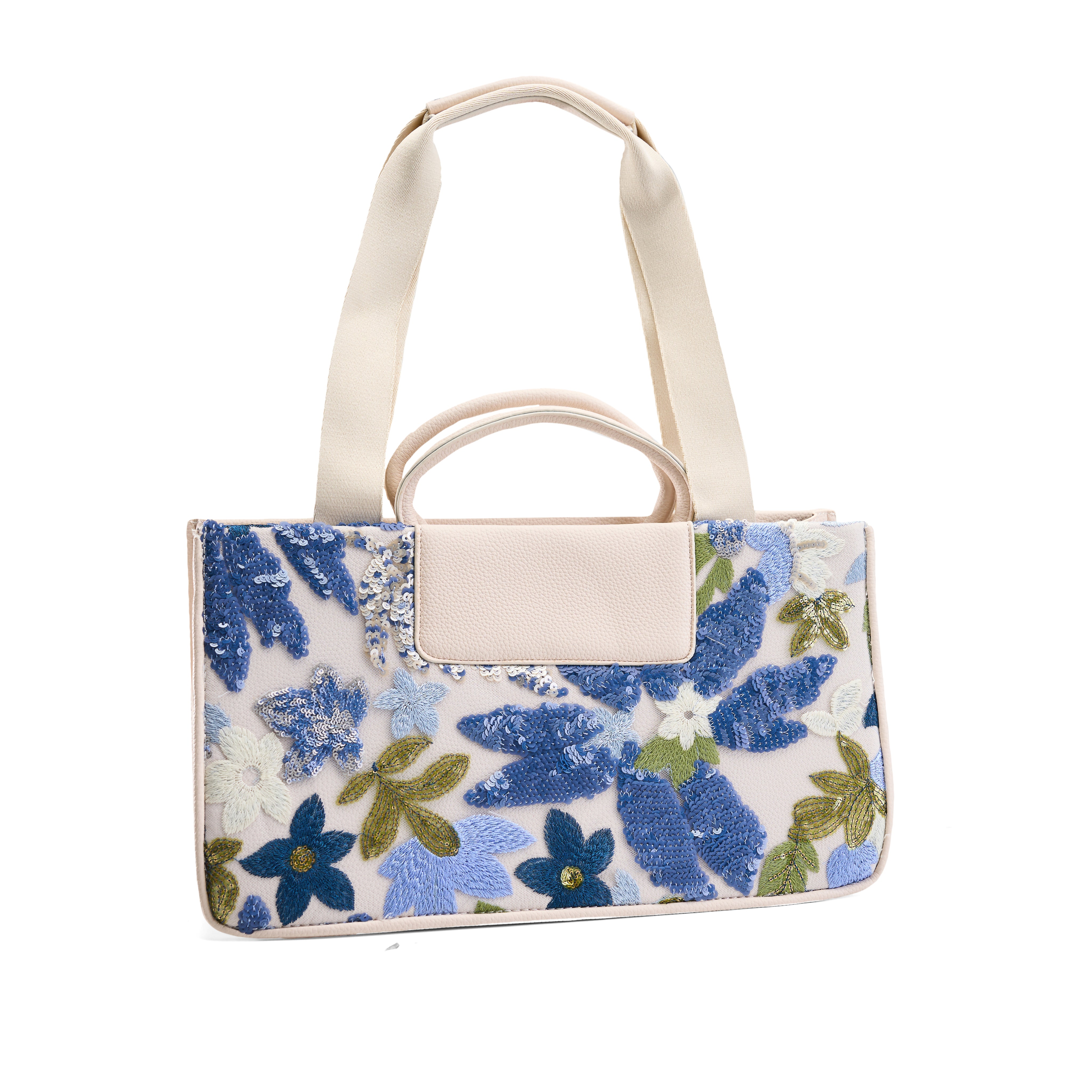 Handcrafted Floral Beadwork Handbag - Blue