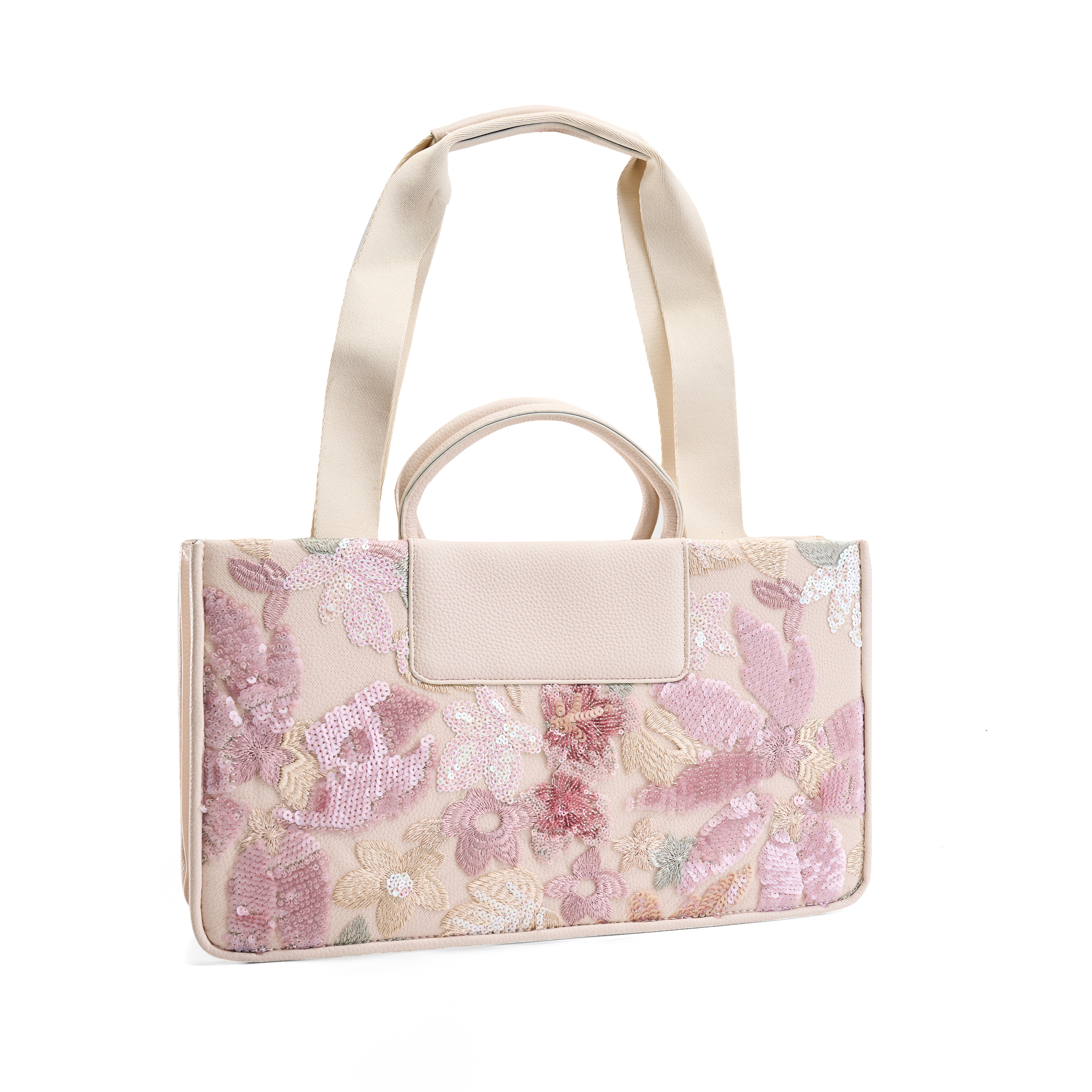 Handcrafted Floral Beadwork Handbag - Beige