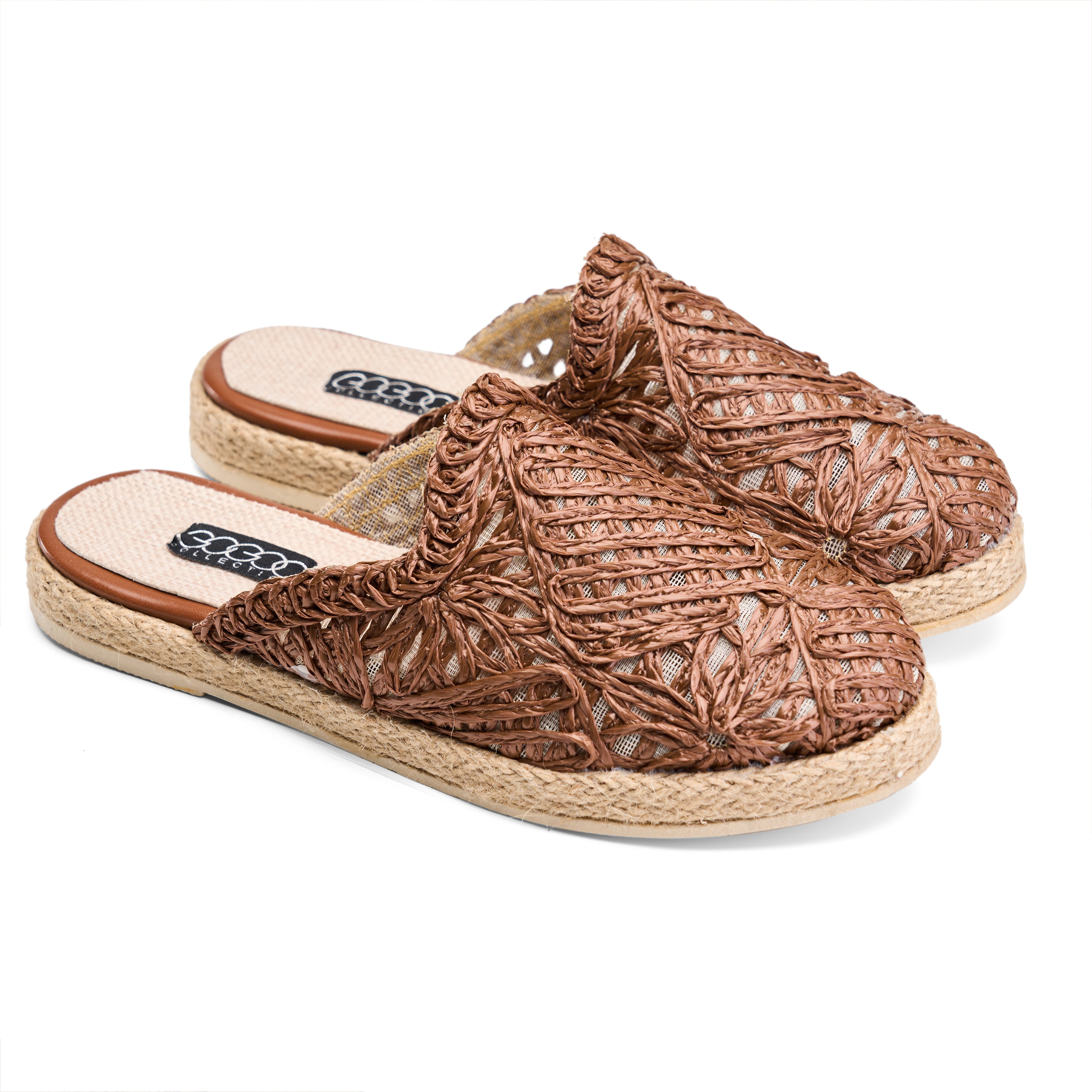 Woven Espadrille Mules - Brown