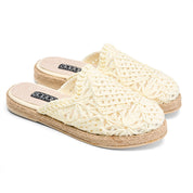 Woven Espadrille Mules- Off-White