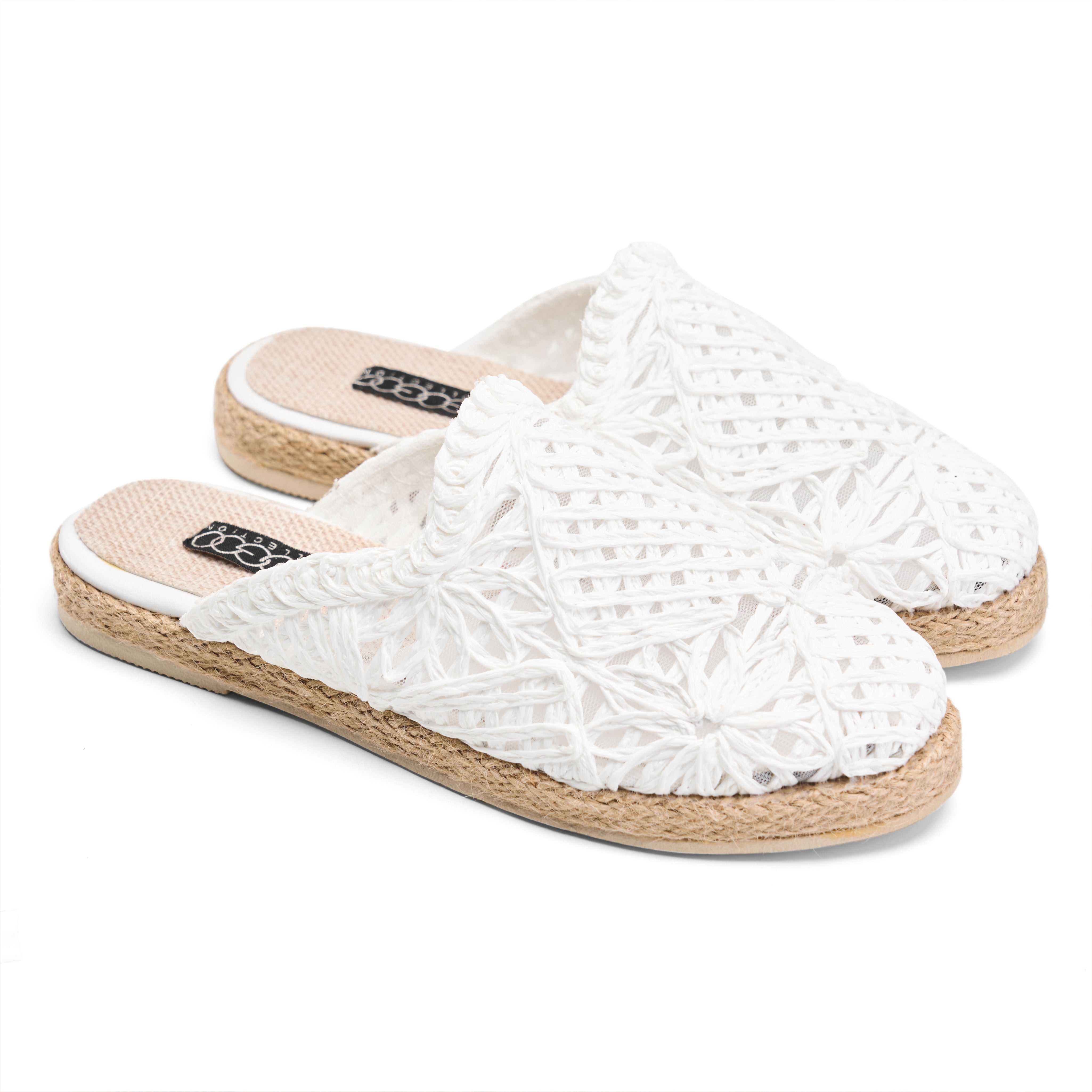 Woven Espadrille Mules - White