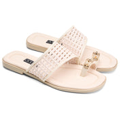 Woven Toe-Ring Slides - Beige