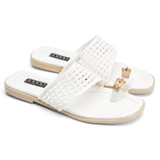 Woven Toe-Ring Slides - White