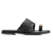 Woven Toe-Ring Slides - Black