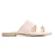 Woven Toe-Ring Slides - Beige