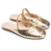 Cracked Metallic Ballerina Mules - Gold