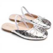 Cracked Metallic Ballerina Mules - Silver