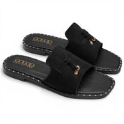 Chic Suede Flat Mules - Black