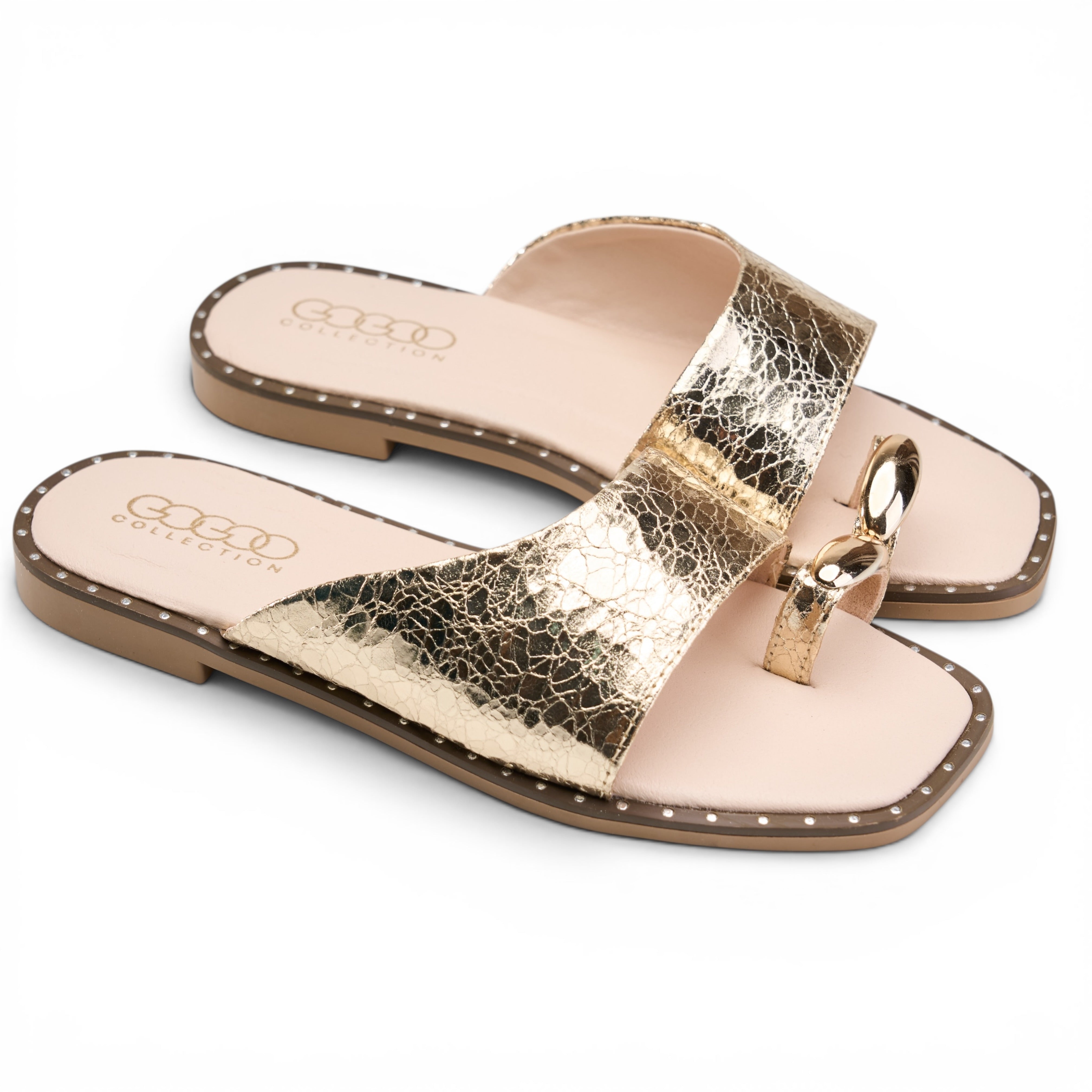 Chic Suede Toe-Ring Flat Mules - Gold