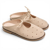 Bow-Tie Soft Suede Flat Mules - Beige
