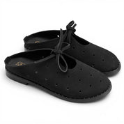 Bow-Tie Soft Suede Flat Mules - Black