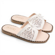 Glamour Bow Detail Flat Mules - White
