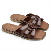 Strappy Minimalist Flat Mules - Brown