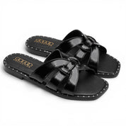 Strappy Minimalist Flat Mules - Black