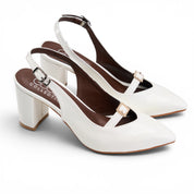 Elegant Block Heel Slingbacks - White