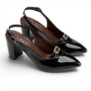 Elegant Block Heel Slingbacks - Black