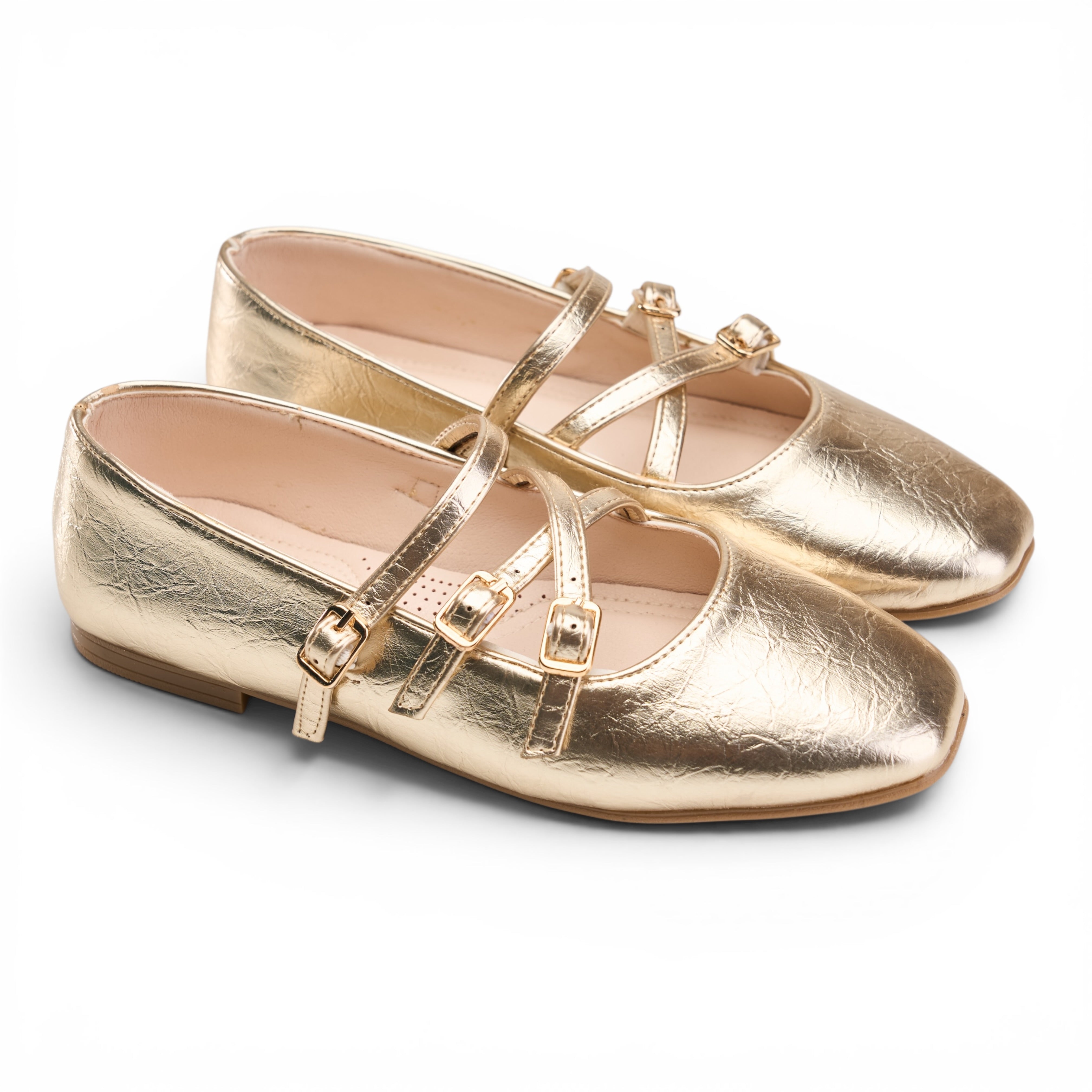 Multi-Strap Mary Jane Flats - Gold