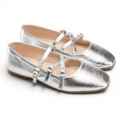 Multi-Strap Mary Jane Flats - Silver