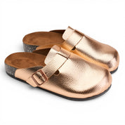 Metallic Pebble-Grain Clogs - Rose Gold