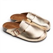 Metallic Pebble-Grain Clogs - Gold