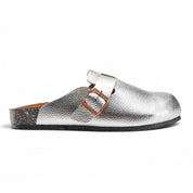 Metallic Pebble-Grain Clogs - Silver