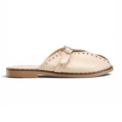 Grommet-Trim Cross-Strap Mules - Beige