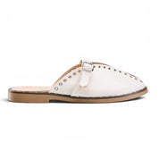 Grommet-Trim Cross-Strap Mules - White